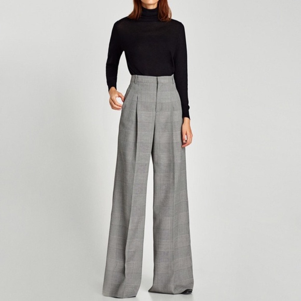 Zara wife leg plaid trousers